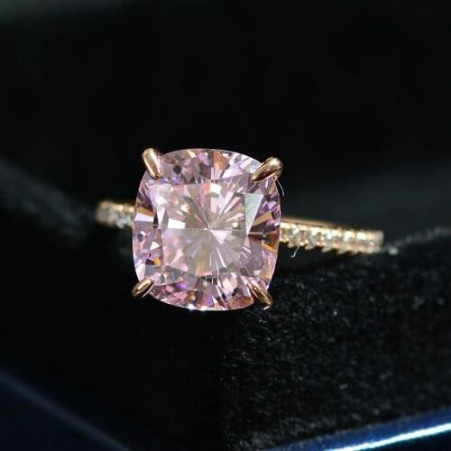 Nature Cushion cut 4ct Pink Sapphire Diamond Ring 100% Real 925 sterling silver Party Wedding band Rings for Women Fine Jewelry