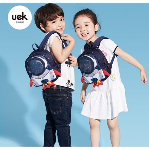 Uek anti-lost backpack 3-6 years old kindergarten schoolbag children boys and girls baby anti-lost rocket anime school backpack