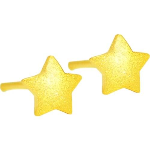 Real 24K Yellow Gold Stud Earrings Small Star-Shape Stud Earrings for Women