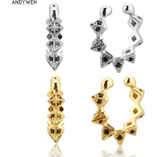 ANDYWEN 925 Sterling Silver Rock Punk Spike Earcuff Earring Without Piercing Clips Ohrringe Pendientes Ear Cuff Jewelry