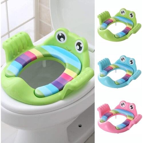 Cute Cartoon Anti-slip Potty Training Seat Toilet Trainer with Soft Cushion Handle Splash Guard for 1-6 Years Old Kids
