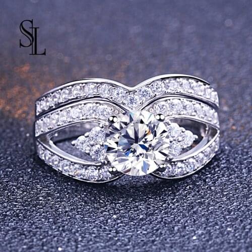 SL 2pcs Rings Bridal Set Jewelry 925 Silver Sterling Ring For Women Engagement Band Gift White Zirconia Stone
