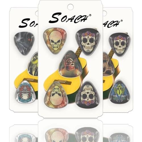 SOACH 10pcs guitar features skull thickness 1.00mm 0.71mm 0.46 celluloid and bag random guitar part