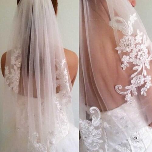 Short Waist Length Bridal Veils Beaded Applique Short veils bridal Beaded bridal veil Cheap wedding veil