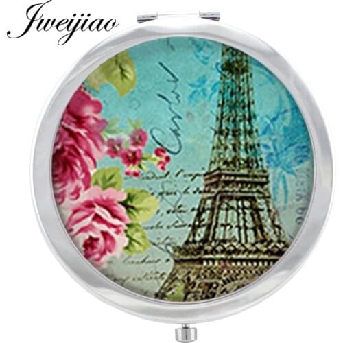 Youhaken Flower Eiffel Tower Makeup Mirror Women Girls Floding Round compact Hand pocket Magnif Mirror espejo