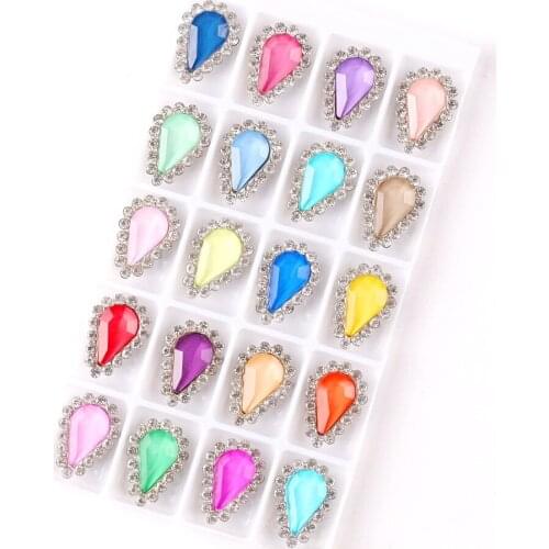 Jelly candy glass crystal with rhinestones in Silver claw setting 8x13mm slim water drop shape 20pcs/pack Sew on rhinestone trim