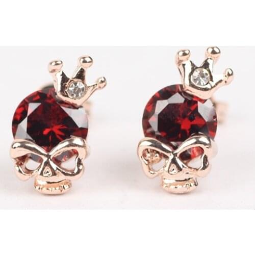 Fashion Skull Design CZ Crystal Stud Earring for Women AAA Zircon Crown Rose Gold Plated Earring Trend Women Rock Party Jewelry