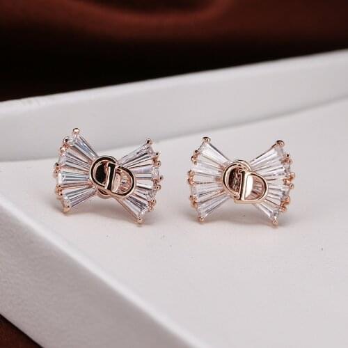 DE245 Fashion Street Snap Delicacy 4A Zircon Lettered Bow Ear Stud GIRLS Gift Party Banquet WOMENS Jewelry Earrings 2021