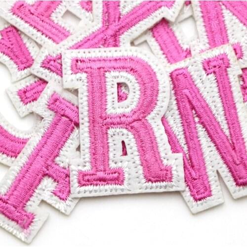 1 Pcs 26 A-Z Pink English Letter Iron On Patch 3D Embroidered Stickers Patch Up For Clothing Hats Logo Name Sewing Diy Applique