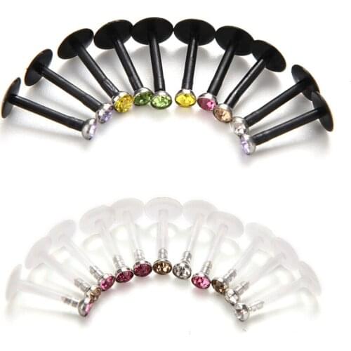 10PCS/Bag Clear Bioflex CZ Crystal Labret Monroe Lip Ring Set Ear Helix Tragus Cartilage Earring Stud Body Piercing Jewelry 16G