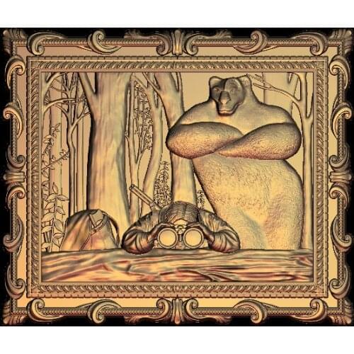 Hunter and bear 3D STL Model for CNC Router Engraver Carving Machine Relief Artcam aspire M55