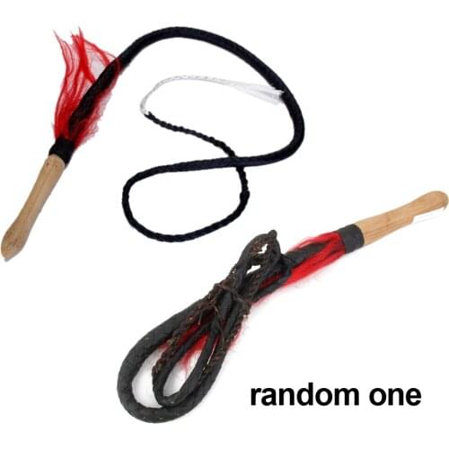 6ft Long Black Shepherd Braided Leather Whip Bullwhip with Wooden Grip and Red Tassels