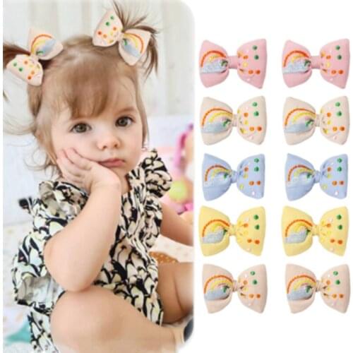 8pcs/Lot New Girls Cute Embroidery Rainbow Hairpins For Kids Children Sweet Fashion Bow Hair Accessories Hair Clip Barrettes