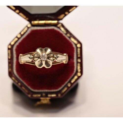 ANTIQUE ORIGINAL RUSSIAN 14K GOLD NATURAL DIAMOND DECORATED PRETTY RING