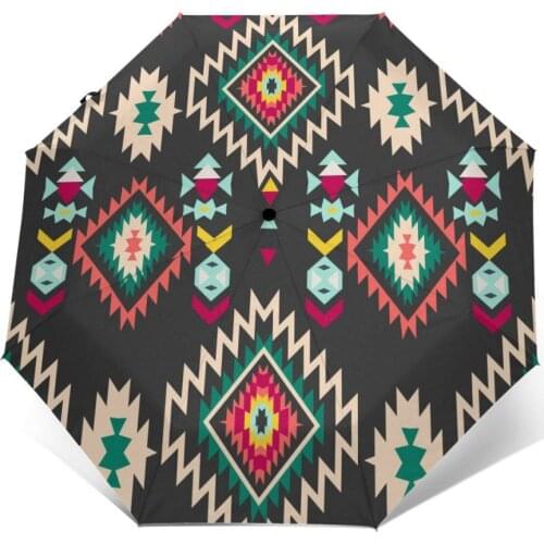 Automatic Umbrella Ethnic Pattern three-fold umbrella women men rain umbrella