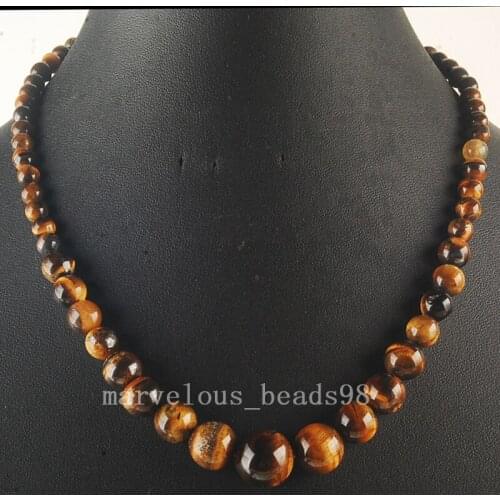 Free shipping Fashion Jewelry 6~14mm Tigers Eye Round Ball Pendant Bead Neckace 17.5" G6425