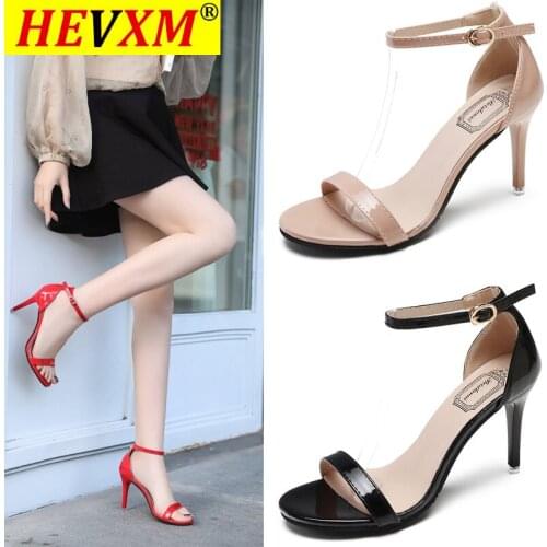 Brand Women Sandals Summer Shoes High Heels Leather Peep Toes Buckle Strap Woman Party Shoes Black Sandalia Mujer New Arrival