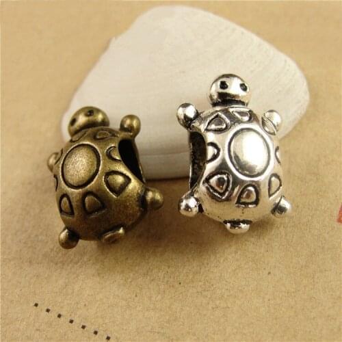 50 PCS 15*10*8MM Metal Alloy Beads Antique Bronze/Antique Silver Plated Turtle Shape Bead Carved Hole Beads For Jewelry Making