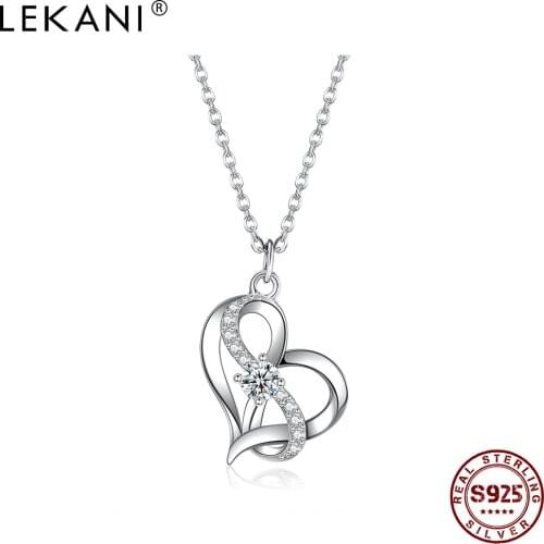 LEKANI Real 925 Sterling Silver Heart Necklace For Women Romantic Infinity Love Pendant Necklaces Anniversary Fine Jewelry Gift