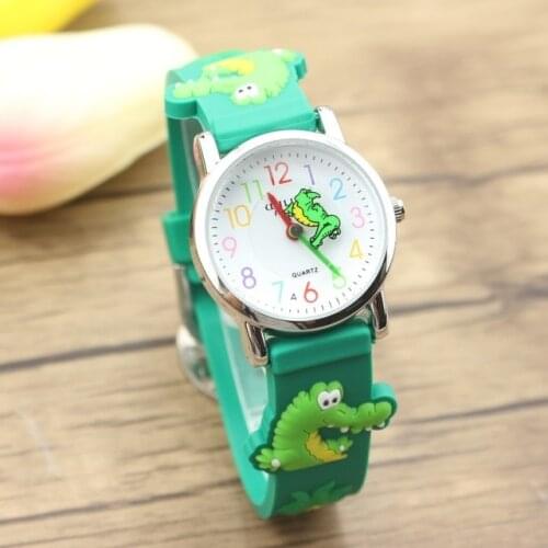 Free shipping kids lovely 3D Cartoon crocodile Design Analog Wrist Watch Children high quality silicone waterproof gift clock