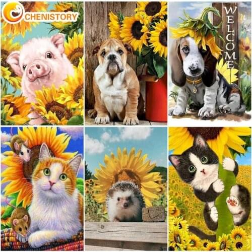 CHENISTORY Painting By Number Flowers Cat Paint Canvas Picture Coloring Landscape Oil Painting By Number HandPainted Adult Decor