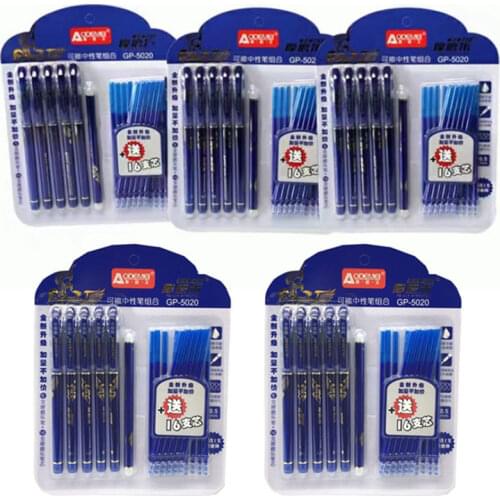 DELVTCH 5Pack Set Erasable Gel Pen Refill Suit 0.5mm Needle Tip Blue Ink Washable Handle Rods Office School Writing Stationery