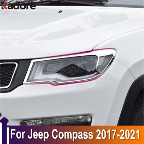 For Jeep Compass 2017 2018 2019 2020 ABS Chrome Front Headlight Cover Trim Headlight Protector Frame Car Exterior Accessories