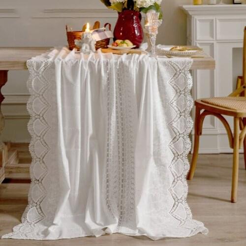Cotton tablecloth white high-grade lace hollowed out coffee shop wedding banquet multi-functional rectangular tablecloth