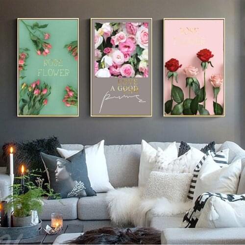 Art Flower Posters Pink Background Poster Nordic Style Wall Art Canvas Painting Hd Print Wall Picture For Living Room Home Decor