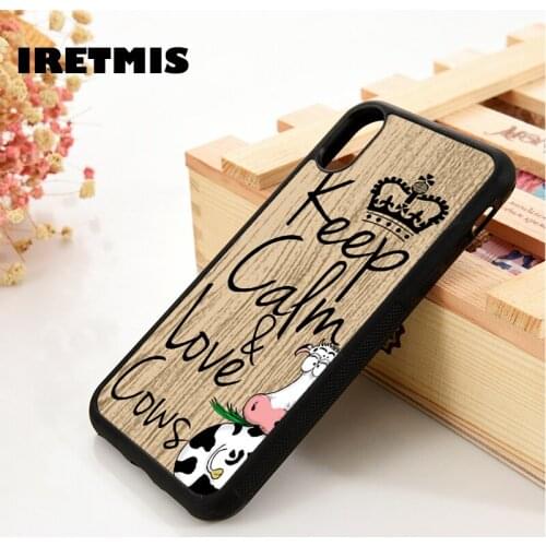 Iretmis 5 5S SE 6 6S Silicone phone case cover for iPhone 7 8 plus X Xs 11 Pro Max XR Keep calm & love cows funny cartoon cute