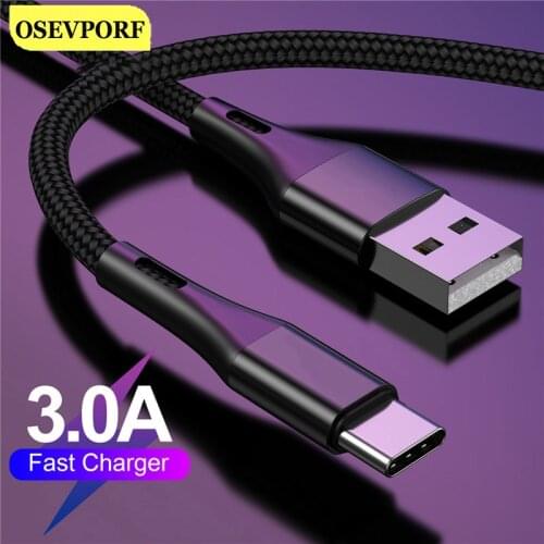 Type C Cable for Xiaomi Redmi Note 7 Mi9 Type-c Cable for Samsung S10 9 Fast Charging Wire USB-C Mobile Phone Charge Nylon Cord