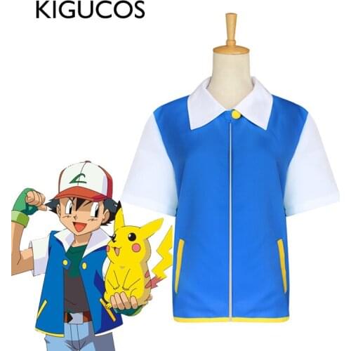 KIGUCOS Ash Ketchum Anime Cosplay Costumes Pocket Monster Jacket Hat Gloves Poke Ball All Set