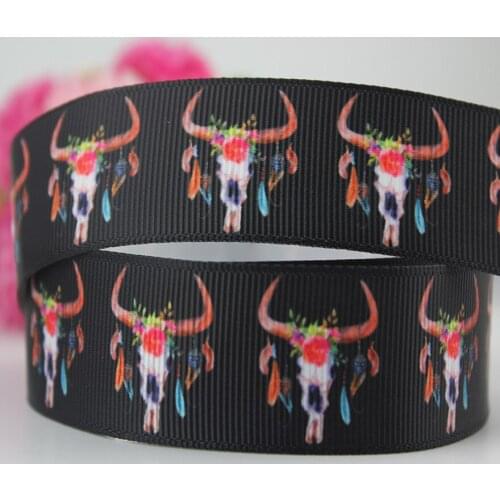 Cartoon Indian Bull Head printed grosgrain ribbon 16-75mm DIY handmade materials christmas wedding gift wrap tape ribbons