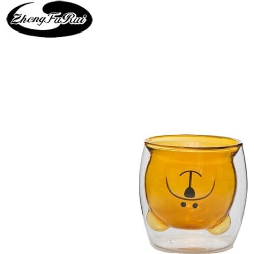 Creative double layer glass cute durable heat insulation breakfast cup high borosilicate bear glass cartoon milk cup