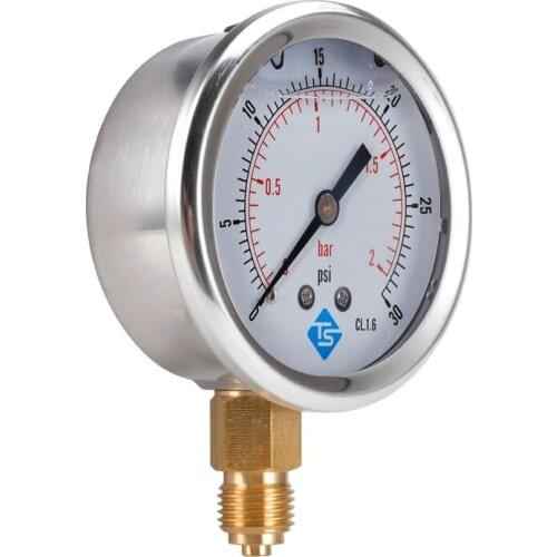 TS Low Pressure Gauge 0-2Bar,0-30Psi 1/4inch 68mm Dial Hydraulic Water Pressure Gauge Manometer Pressure Measuring Tool