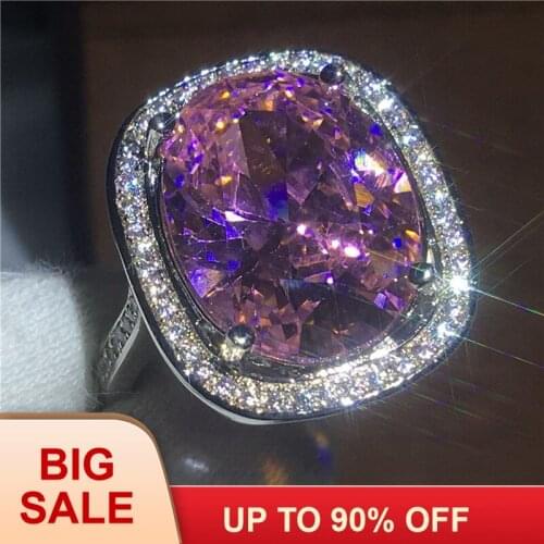 Trendy Jewelry Female Anniversary rings oval cut 10ct Pink AAAAA Zircon Cz White Gold Filled wedding band ring for women Bridal