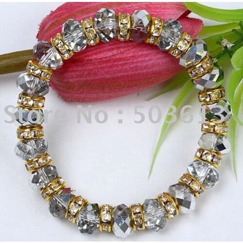 Fashion SILVER CRYSTAL GLASS Bracelet RHINESTONE STRETCHY Copper Spacer Beads BRACELET gcb1016