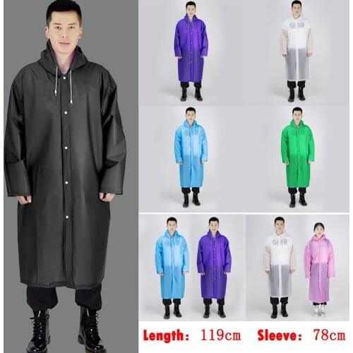 Mens Womens Waterproof Raincoats Long Jacket EVA Button Hooded Raincoat Coats Poncho Rainwear