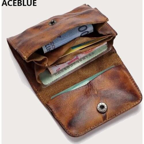 Man Purses Vintage Genuine Leather Card Holder Men Women Handmade Short Credit Card Holder Coin Purse Case Small Wallet for Male