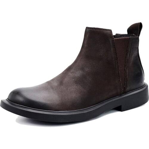 Autumn Winter Zipper High top Fashion Boots Men Military Boots round Chelsea boots men Shoes Cowhide Thick bottom Short Boots