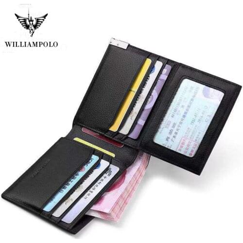 Men Short Wallet For Credit Cards Genuine Leather Men Wallet Bi-Fold Purse Classic Vertical Horizontal Black Design