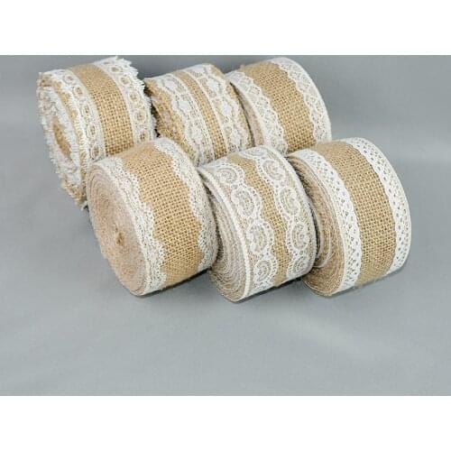 2M 5cm Natural Jute Burlap Hessian Lace Ribbon Trim Rustic Vintage Wedding Decoration Hessian Lace Jute Roll Party Gift Wrapping
