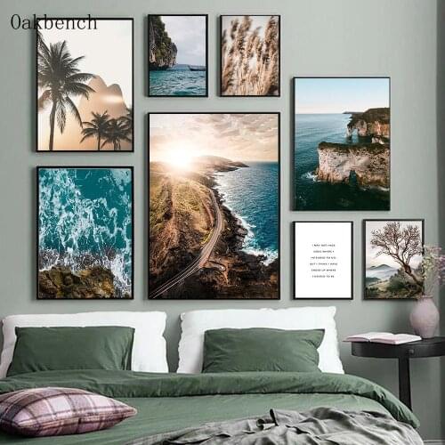 Landscape Canvas Painting Mountain Tree Wall Art Print Reed Hay Poster Sunrise Prints Nordic Wall Picture Living Room Home Decor