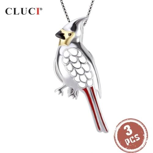 CLUCI 3pcs Silver 925 Cute Bird Charms Pendant for Necklace Jewelry Women Real 925 Sterling Silver Bird Pearl Locket SC372SB