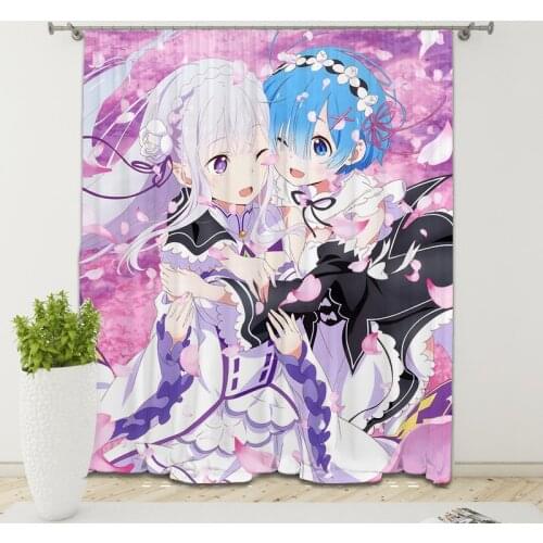 Popular Anime Rem Ram 3D Printed Curtain Kids Bedroom Living Room Curtain Home Decoration Parlour Room Blackout Curtains 02