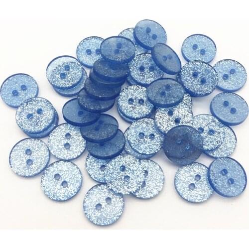 200pcs 15mm Blue Glitter Resin Buttons Round Sparkle 2 Holes Sewing Button Embellishments Scrapbooking Cardmaking