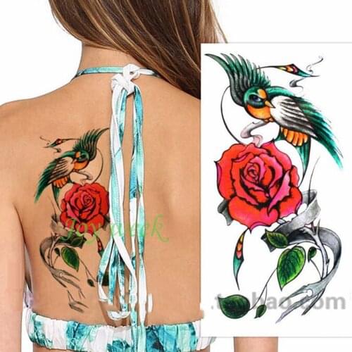 Waterproof Temporary Tattoo Sticker rose bird womens body art tatto stickers flash tatoo fake tattoos for girl