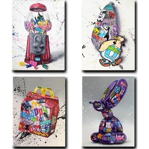Balloon Dog Graffiti Art Paintings on the Wall Posters and Prints Luxury Bag Modern Canvas Pictures Home Kids Room Decoration