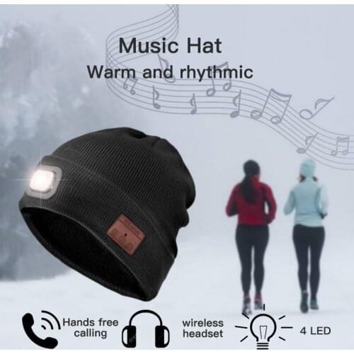 Knitted Hat With LED Bluetooth Headset 5.0 Wireless Hooded Headset Smart Headset Music Knitted Built-in Microphone Cap
