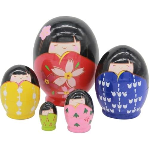 5pcs/set Japanese Kimono Dolls Wooden Matryoshka Dolls Children Russian Babushka Matryoshka Nesting Dolls Kids Festival Gifts